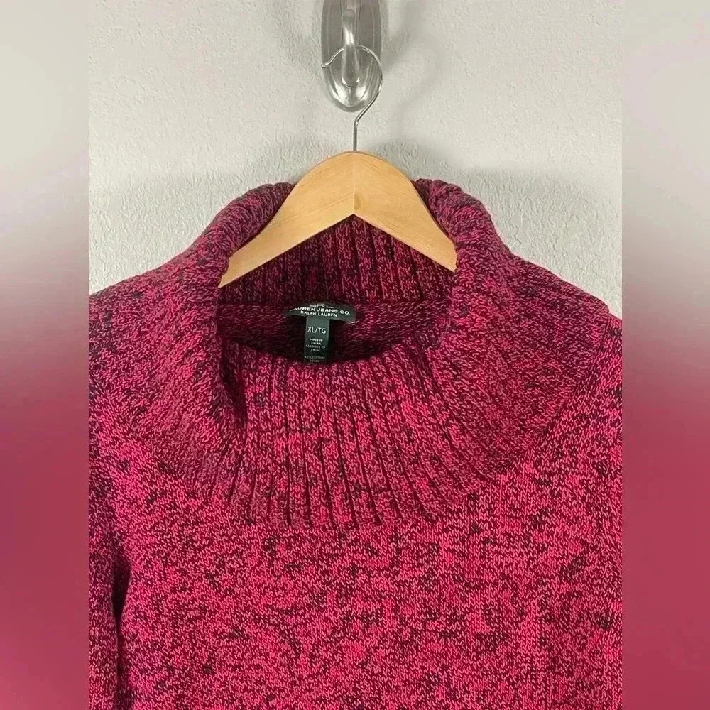 LRL Lauren Ralph Lauren Cowl Neck Sweater Heathered Red Black Women's XL